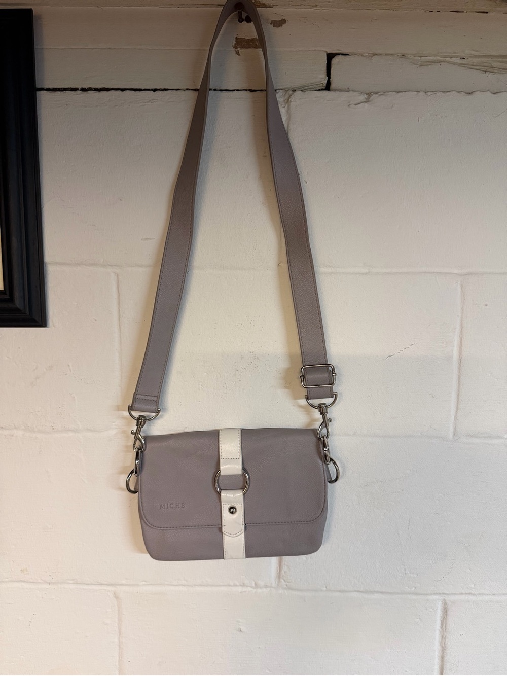 Miche Taupe Crossbody Messenger with White Center Strap